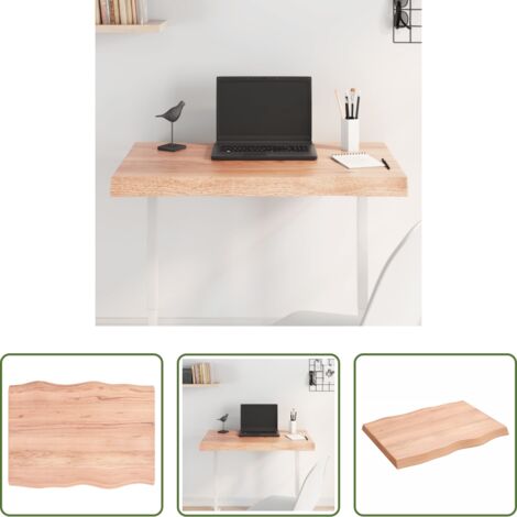 Madera maciza -  Tablero mesa madera tratada borde natural marrón 80x60x(2-6) cm