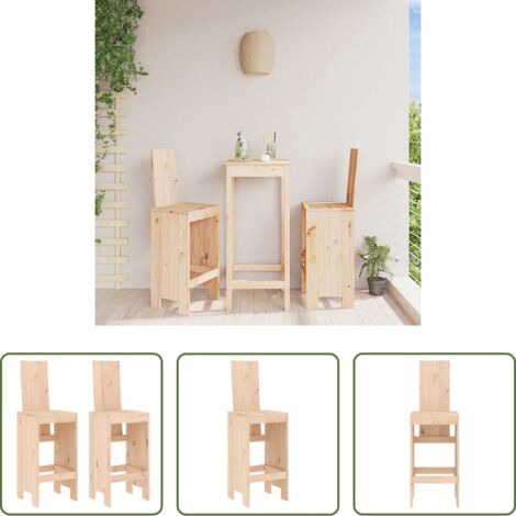 Madera maciza -  Taburetes altos de cocina 2 uds madera maciza pino 40x42x120 cm