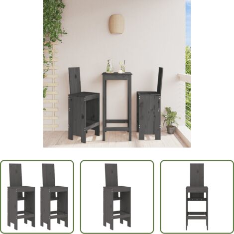 Madera maciza -  Taburetes de cocina 2 uds madera maciza pino gris 40x42x120 cm