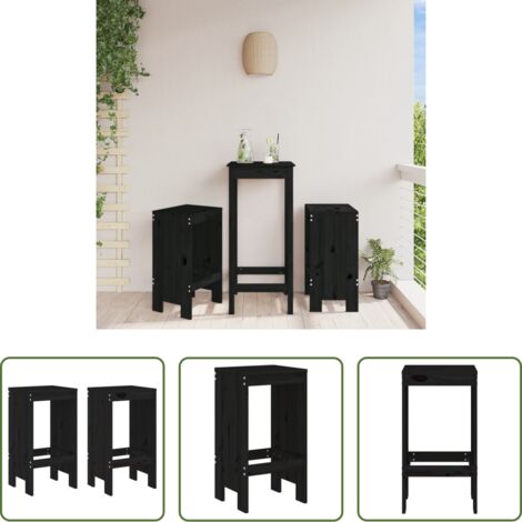 Madera maciza -  Taburetes de cocina 2 uds madera maciza pino negro 40x36x75 cm