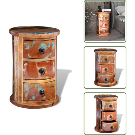 Madera maciza - vidaXL Armario con 3 cajones madera maciza reciclada - Cajones con tiradores