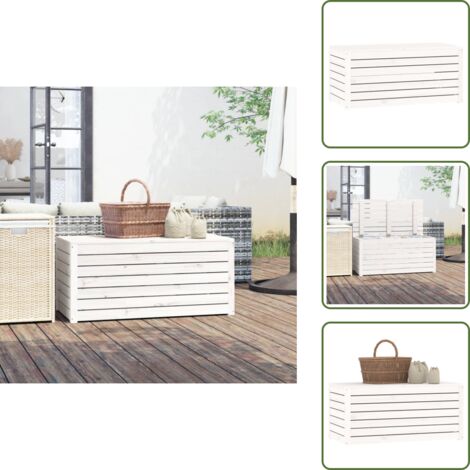 Madera maciza - vidaXL Baúl de jardín madera maciza de pino blanco 101x50,5x46,5 cm - Pino blanco