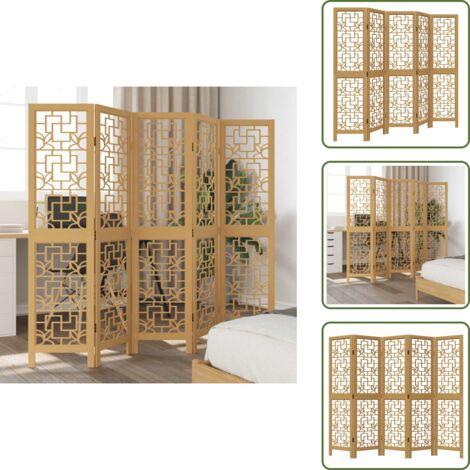 Madera maciza - vidaXL Biombo separador de 5 paneles madera maciza paulownia marrón - Panel divisor