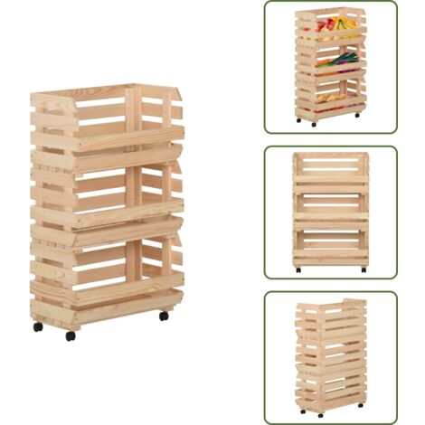 Madera maciza - vidaXL Carrito para verduras madera maciza de pino 37x30x80 cm - Carrito de almacenamiento