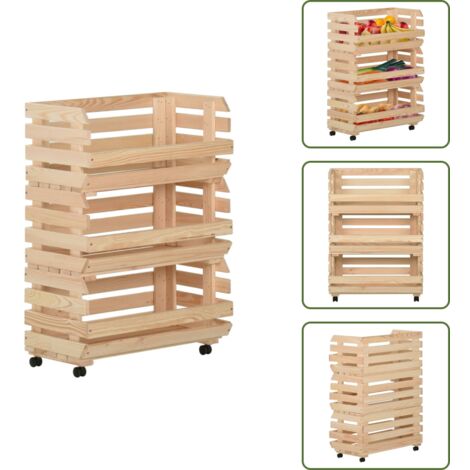 Madera maciza - vidaXL Carrito para verduras madera maciza de pino 57x30x80 cm - Carrito de almacenamiento