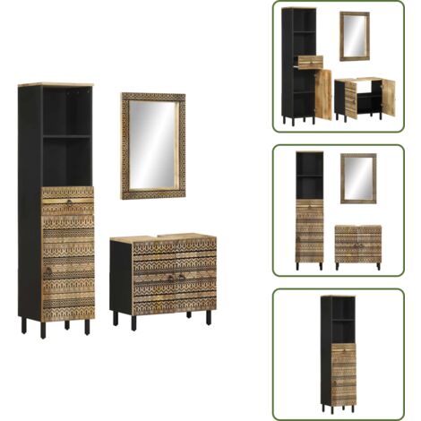 Madera maciza - vidaXL Conjunto de muebles de baño 3 piezas madera maciza de mango - Mango