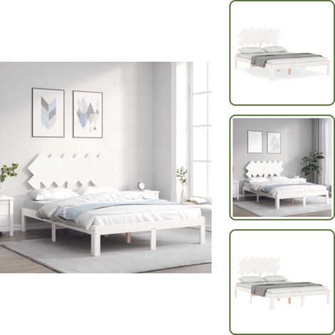 Madera maciza - vidaXL Estructura cama de matrimonio con cabecero madera maciza blanco - Cama de madera