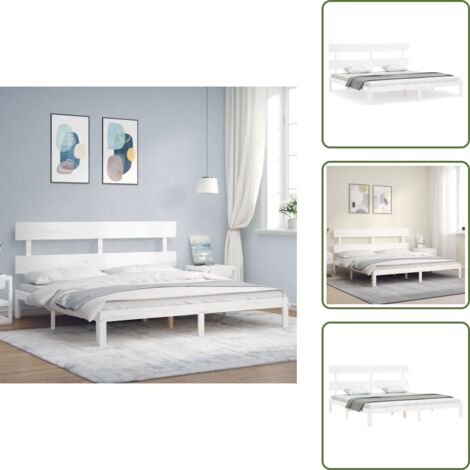 Madera maciza - vidaXL Estructura cama de matrimonio con cabecero madera maciza blanco - Cama de madera