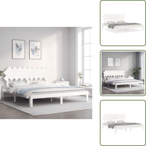 Madera maciza - vidaXL Estructura cama de matrimonio con cabecero madera maciza blanco - Cama de madera