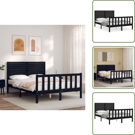 Madera maciza - vidaXL Estructura cama de matrimonio con cabecero madera maciza negro - Cama de madera