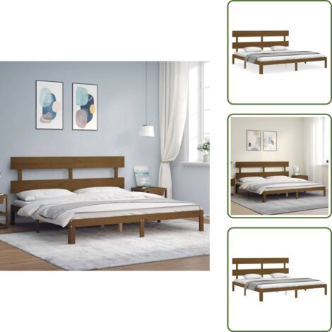 Madera maciza - vidaXL Estructura cama y cabecero madera maciza marrón miel 200x200 cm - Cama de pino