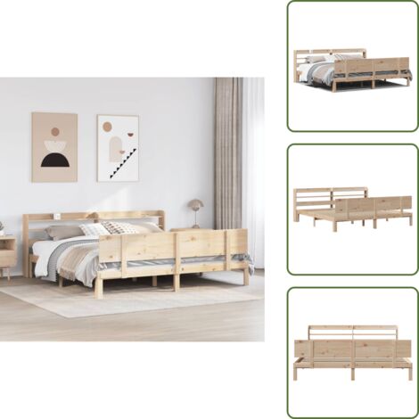 Madera maciza - vidaXL Estructura de cama con cabecero madera maciza de pino 200x200cm - Estantes de almacenamiento