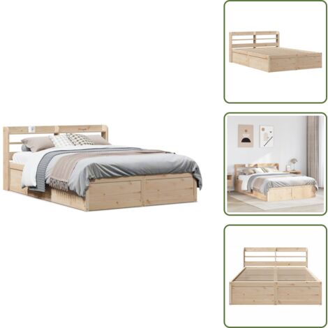 Madera maciza - vidaXL Estructura de cama con cabecero madera maciza pino 135x190 cm - Pino
