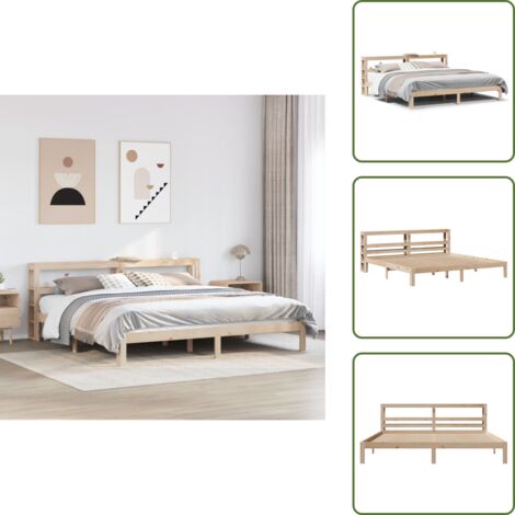 Madera maciza - vidaXL Estructura de cama con cabecero madera maciza pino 180x200 cm - Estantes de almacenamiento