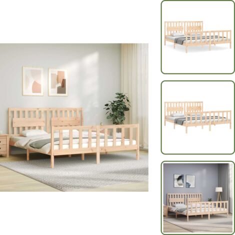 Madera maciza - vidaXL Estructura de cama de matrimonio con cabecero madera maciza - Cama de madera