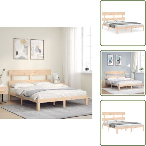 Madera maciza - vidaXL Estructura de cama de matrimonio con cabecero madera maciza - Cama de madera