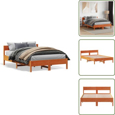 Madera maciza - vidaXL Estructura de cama sin colchón madera maciza marrón 135x190 cm - Cama de pino