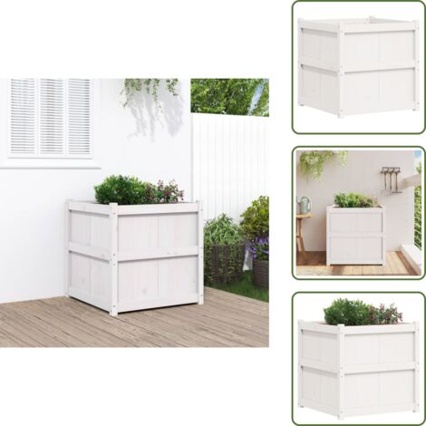 Madera maciza - vidaXL Jardinera de madera maciza de pino blanca 70x70x70 cm - Jardín decorativo