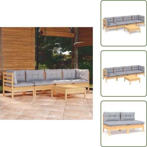 Madera maciza - vidaXL Juego de muebles de jardín 5 pzas y cojines madera maciza pino - Pino