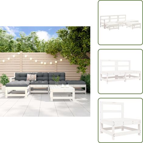 Madera maciza - vidaXL Juego de muebles de jardín 6 piezas madera maciza pino blanco - Pino