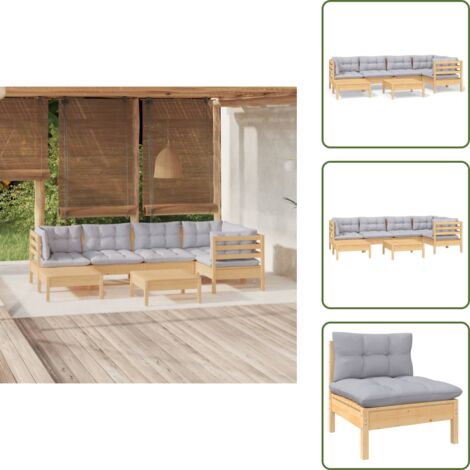 Madera maciza - vidaXL Juego de muebles de jardín 7 pzas y cojines madera maciza pino - Pino