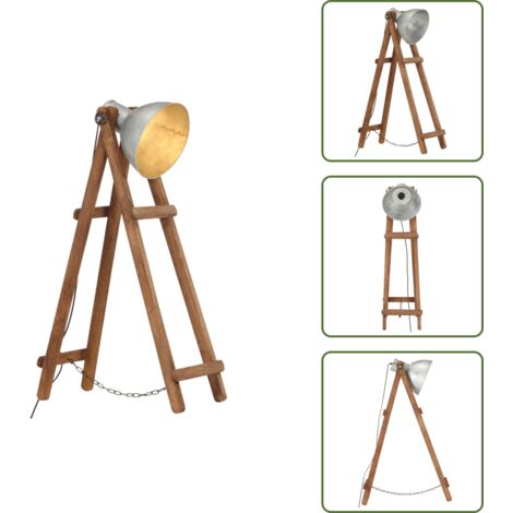 Madera maciza - vidaXL Lámpara de pie madera maciza de mango plateada E27 - Hierro plateado