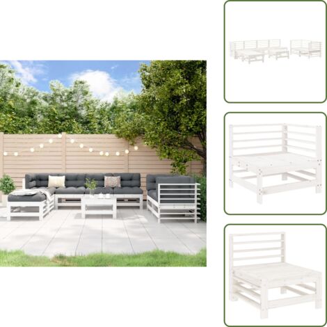 Madera maciza - vidaXL Mesa y taburetes altos jardín 9 pzas madera maciza pino blanco - Sofás modulares