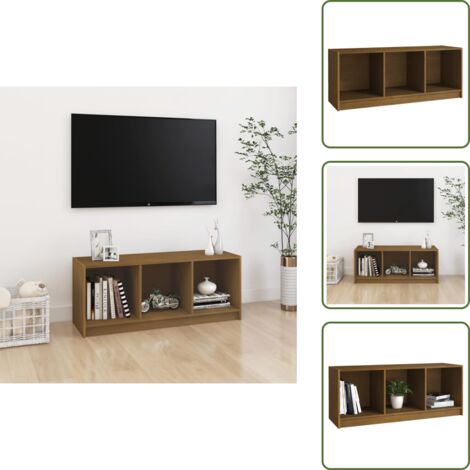 Madera maciza - vidaXL Mueble de TV de madera maciza pino marrón miel 104x33x41 cm - Mueble de TV marrón miel
