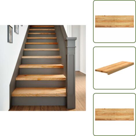 Madera maciza - vidaXL Peldaños de escalera 2 uds madera maciza roble marrón claro - Alféizar de ventana