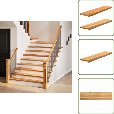 Madera maciza - vidaXL Peldaños de escalera 2 uds madera maciza roble marrón claro - Alféizar de ventana
