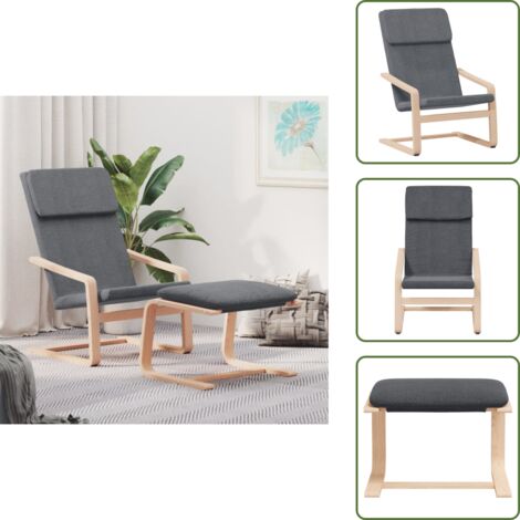 Madera maciza - vidaXL Sillón de relax con taburete tela gris oscuro - Tela gris oscuro