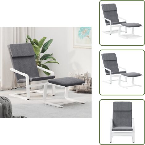 Madera maciza - vidaXL Sillón de relax con taburete tela gris oscuro - Tela gris oscuro