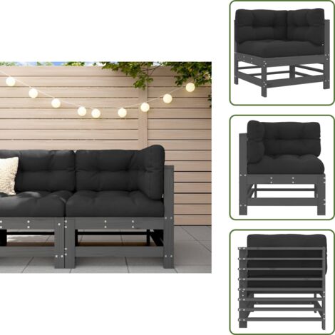 Madera maciza - vidaXL Sofá esquinero con cojines madera maciza de pino gris - Cojín de asiento