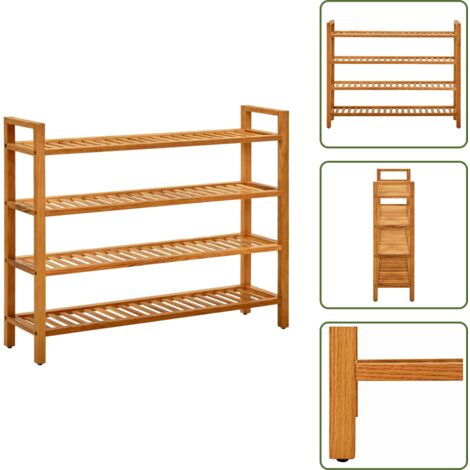 Madera maciza - vidaXL Zapatero con 4 estantes madera maciza de roble 100x27x80 cm - Pasillo decorativo