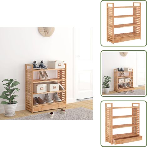 Madera maciza - vidaXL Zapatero con cajón madera maciza nogal 70x27x81 cm - Nogal