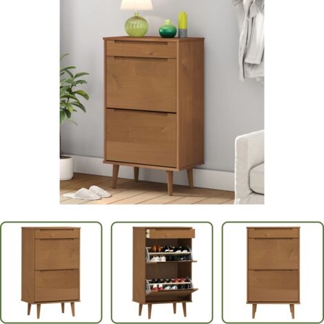 Madera maciza -  Zapatero MOLDE madera maciza de pino marrón 59,5x35x103 cm