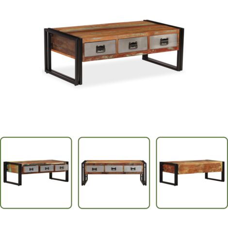 Madera reciclada -  Mesa de centro 3 cajones madera maciza reciclada 100x50x35 cm