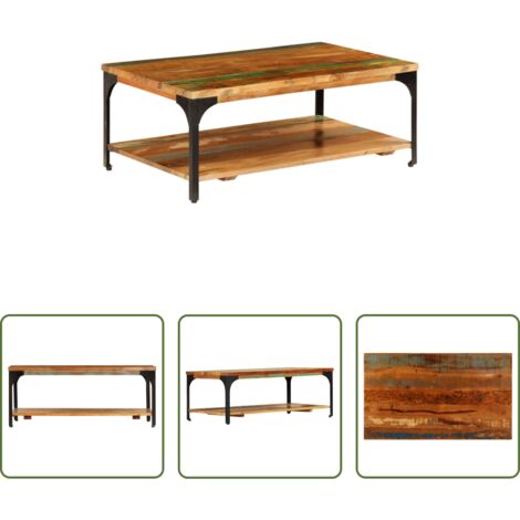Madera reciclada -  Mesa de centro con estante madera maciza reciclada 100x60x35 cm