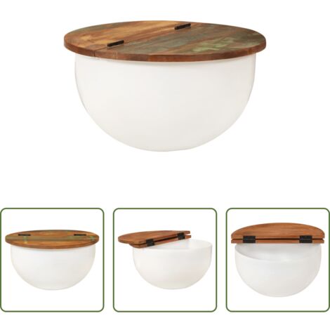 Madera reciclada -  Mesa de centro de madera maciza reciclada blanca 50x27 cm