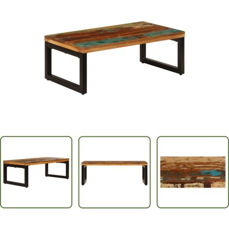 Madera reciclada -  Mesa de centro de madera maciza reciclada y acero 100x50x35 cm