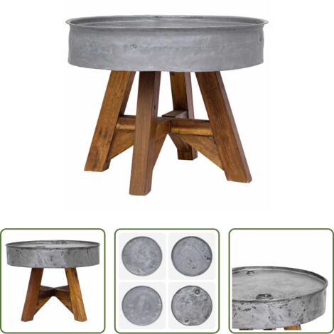 Madera reciclada -  Mesa de centro de madera reciclada mixta plateado 60x45 cm