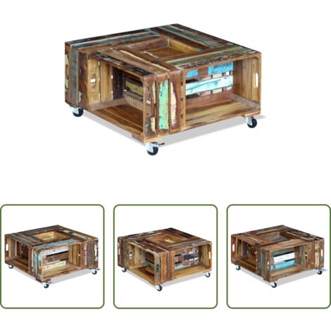 Madera reciclada -  Mesa de centro madera maciza reciclada 70x70x35 cm