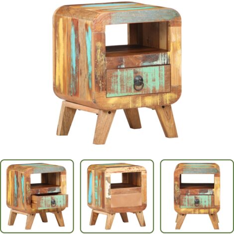 Madera reciclada -  Mesita de noche de madera maciza reciclada 30x30x41 cm
