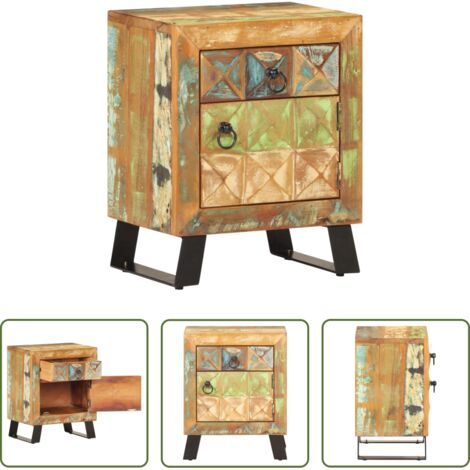 Madera reciclada -  Mesita de noche de madera maciza reciclada 40x30x50 cm
