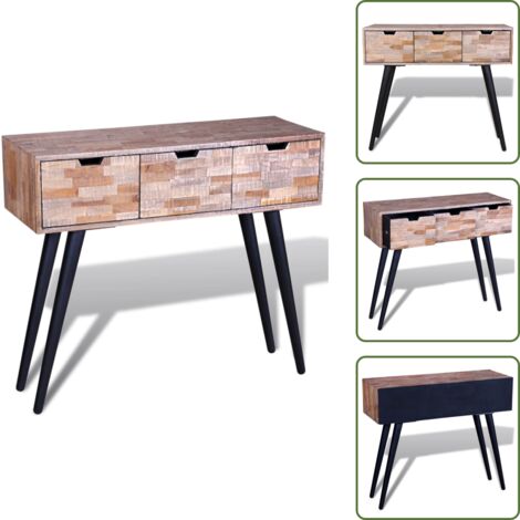 Madera reciclada - vidaXL Mesa consola con 3 cajones de madera de teca reciclada - Mesa vintage
