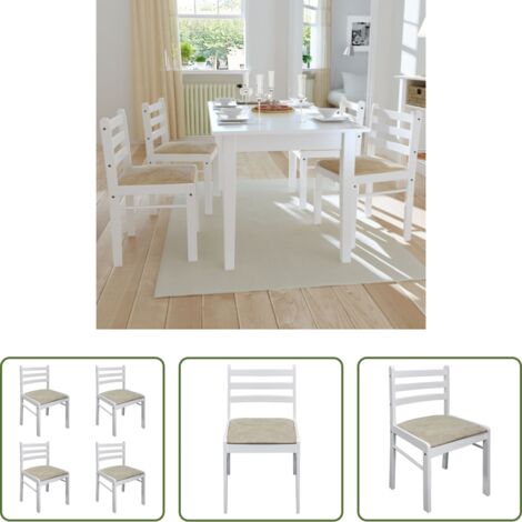 Madera -  Sillas de comedor 4 uds madera maciza caucho terciopelo blanco