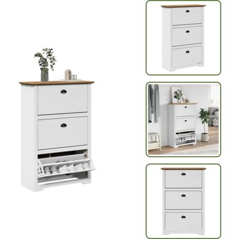 Madera tecnológica - vidaXL Zapatero BODO blanco y marrón 80x35x118 cm - Organizador de zapatos