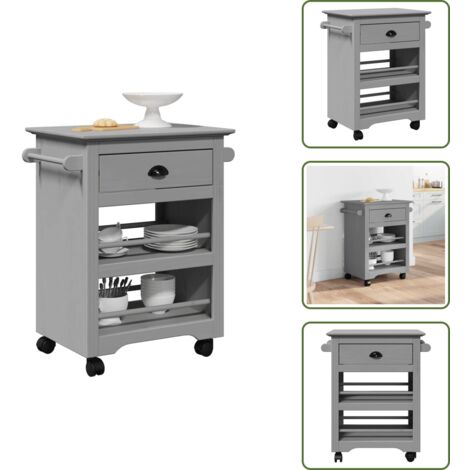 Madera - vidaXL Carrito de cocina BODO gris 67,5x45x80 cm - Carrito organizador