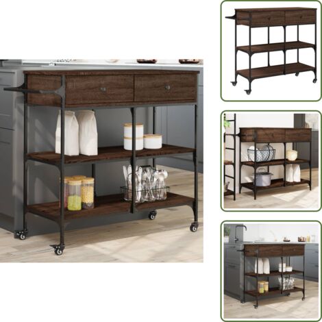Madera - vidaXL Carrito de cocina madera ingeniería marrón roble 105x42x95 cm - Carrito de almacenamiento
