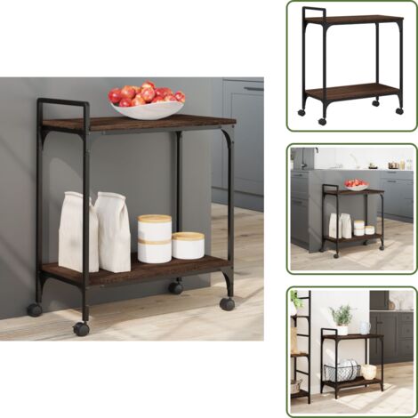 Madera - vidaXL Carrito de cocina madera ingeniería marrón roble 60,5x31x72,5cm - Carrito de almacenamiento
